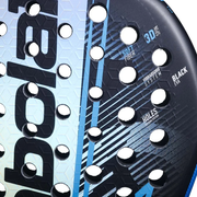 Babolat Air Vertuo padel racket – close-up of face showing 3D Nids, Soft Fiber, Vibrabsorb System, Black EVA, and Holes System technologies
