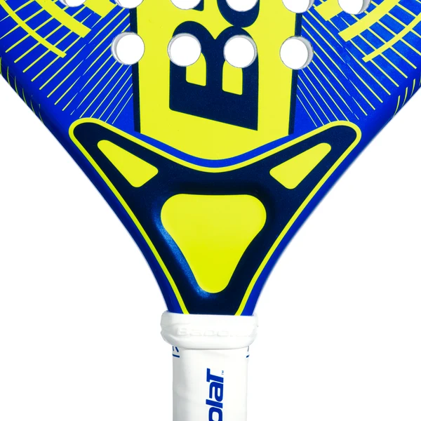 Babolat Alio TH Mini Junior padel racket – close-up of throat showing yellow V-frame and white Babolat grip