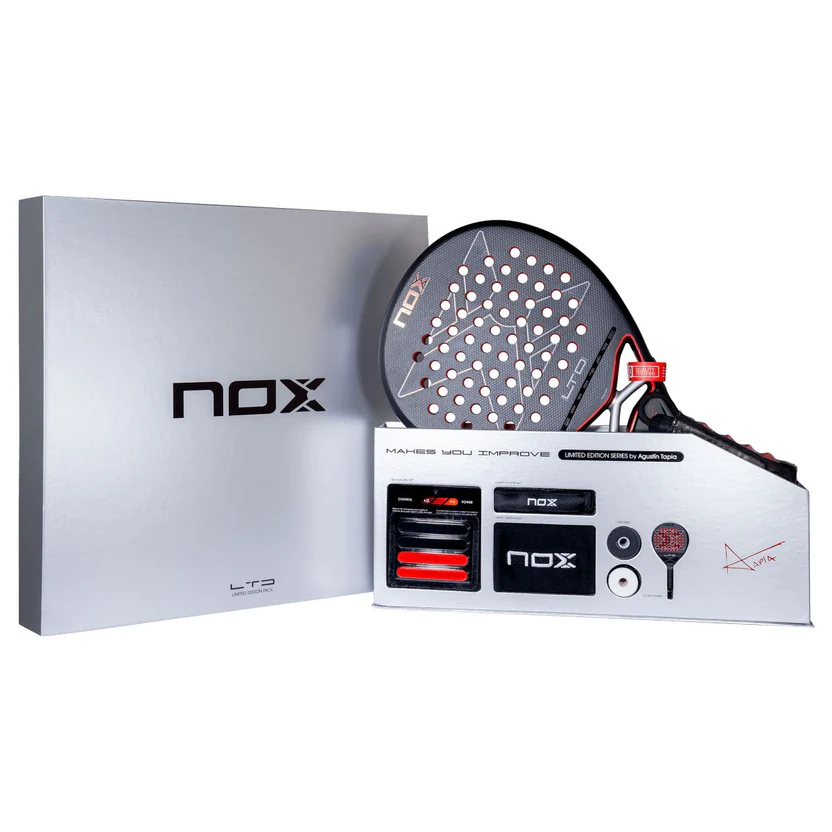 NOX LTD Limited Edition padel racket with open luxury presentation box – Agustín Tapia series