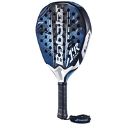 Babolat Air Viper padel racket – back view showing blue and black frame with Babolat logo and wrist strap