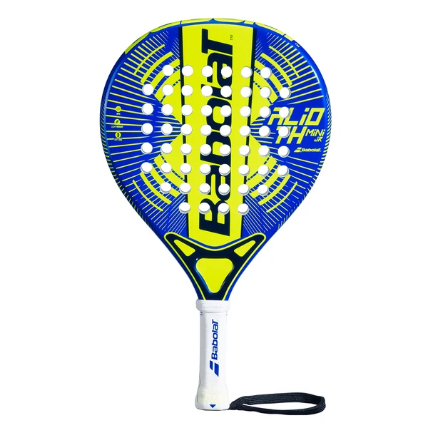 Babolat Alio TH Mini Junior padel racket – front view, blue and yellow round shape with wrist strap